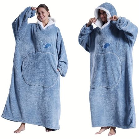 Varm Tyk Vindtæt Hætteklædt Morgenkåbe | Par Flannel Tæppe med Apple Lomme, Velegnet til Indendørs og Udendørs Brug