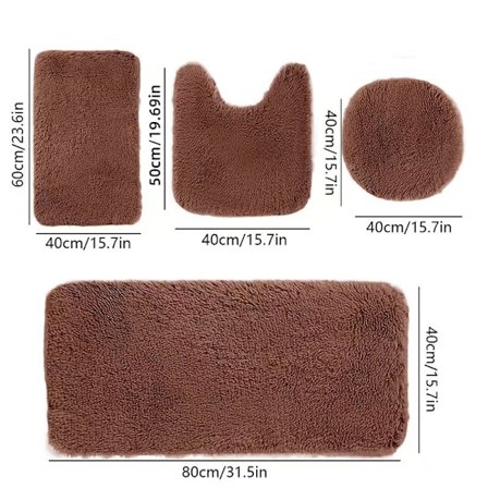 Kylpyhuonematto, neliosainen setti – erittäin pehmeät, luistamattomat mikrokuitumatot, erittäin imukykyiset ja paksunnetut, sopivat kylpyhuoneisiin ja