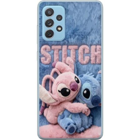 Kompatibelt Mobilskal till Samsung Samsung Galaxy A72 5G Söta fluffiga Stitch och Angel kramas på ett mjukt pälsigt underlag med pastellfärger som