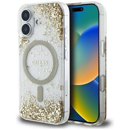 Guess HC Resin Bottom Glitter MagSafe kotelo iPhone 16 - kultainen