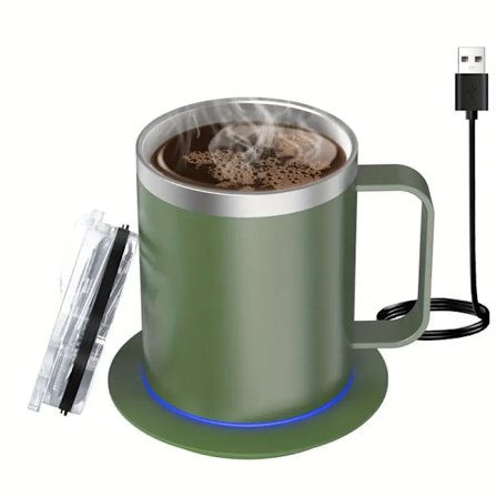 Elektrisk kaffekoppvarmer-sett for skrivebord, kopp med varmebase og lokk, intelligent kaffekopp for oppvarming av melk, te og varm sjokolade, holder 
