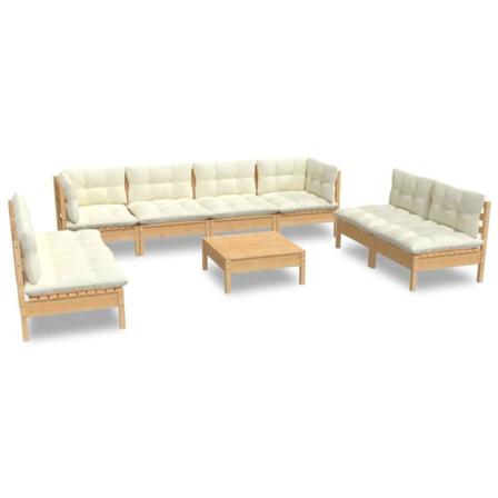 Vidaxl Loungegrupp Med Gräddvita Dynor 9 Delar Massiv Furu Creme