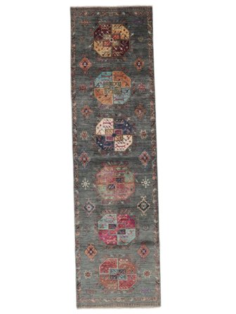 Hand Knotted Shabargan Rug 77X281 Wool Black/Dark Grey Small