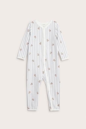 Newbie | Randig pyjamas med nallebjörnar | Offwhite