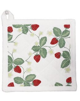 Grydelap med trykt jordbærmotiv Hvid
