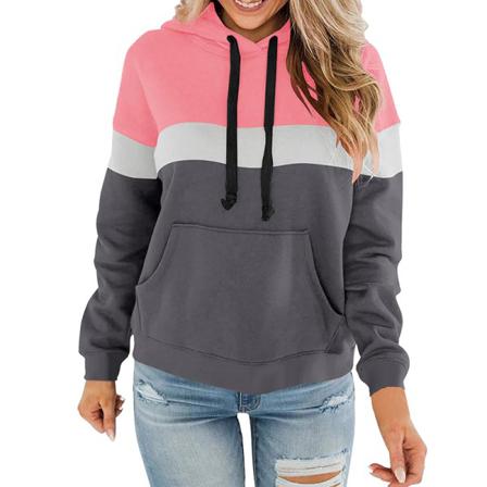 Kvinnor Pläd Gradient Fleece Fodrad Långärmad Pocket Hooded Toppar