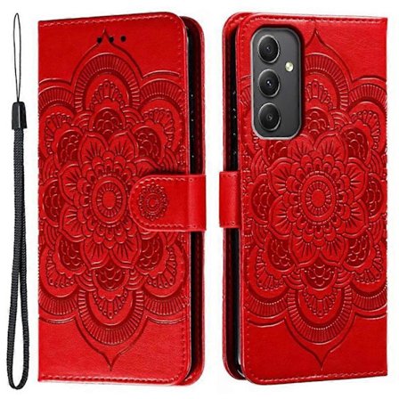 Samsung Galaxy A56 5G Etui - PU Læder Mandala Præget Wallet Etui Multicolor Rød