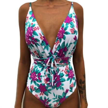 Kvinnor V-ringad One Piece Bikini Multi-Way Bandage Monokini Boho Floral Baddräkt