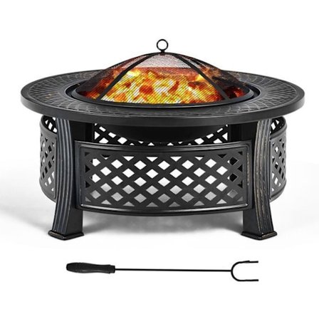 COSTWAY 32" pyöreä ulkoilman tulipesä 3 in 1, Log Grate Poker -sadesuoja, takapihaleirille