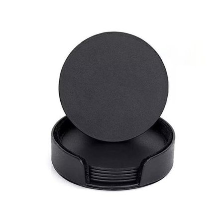 6-pakning - Läder Glassbrikker - Underlägg till Glas svart