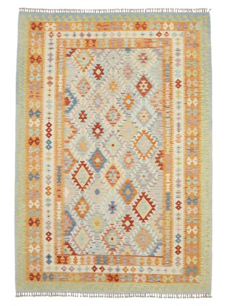 Oriental Kilim Afghan Old Style Rug 206X295 Orange/Green Wool, Afghanistan
