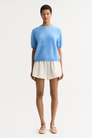 Soft Goat - Brushed short sleeve - Kaschmirpullover für Damen - S - Azure