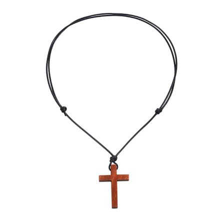 Halsband med trähänge i form av ett kors, unisex, valnötsbrunt