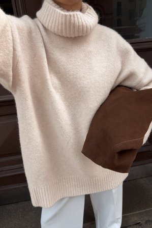 NA-KD - Oversized strikket genser med høy hals - Oversize Genser - Offwhite - L