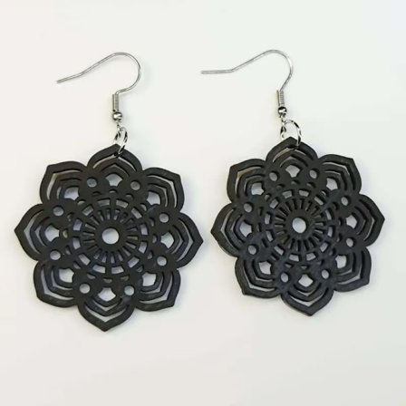 Earrings - Flowers - Mandala -Wood -Oversize - Black