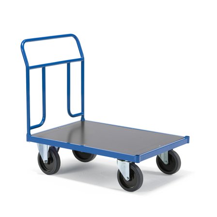 Platform trolley TRANSFER, 1 steel end, 1000x700 mm, elastic rubber, with brakes
