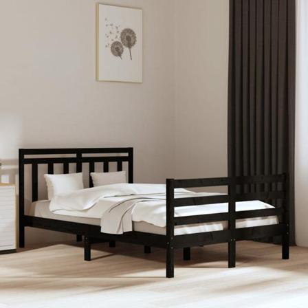 Vidaxl Sängram Svart Massivt Trä 135x190 Cm Svart