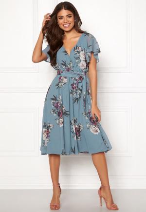 Goddiva - Flutter Floral Midi Dress XXS (UK6) - Air Force Blue - Midiklänningar - Dam - Bubbleroom