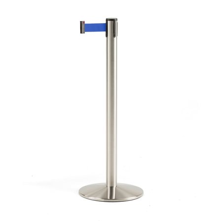 Avspärrningsstolpe, med band, borstat stål, blå band, 3650 mm