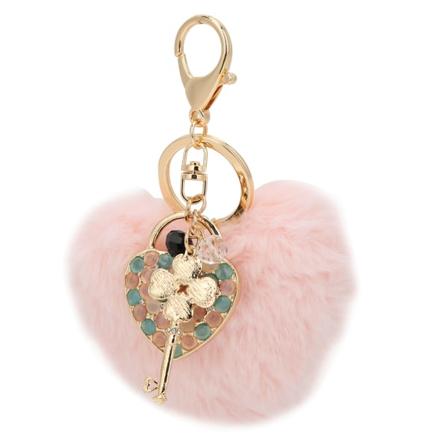 Nøkkelring Fluffy Hjerteformet Pels Ball Nøkkelring Rosa Bag Hengende Dekorativt Tilbehør