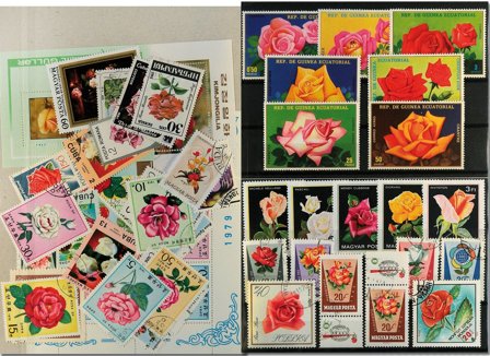 Roser 3 miniark, 1 sæt, 43 forsk. frimærker