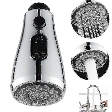 Suutin suihku alas vedettävään keittiöhanan korvaavaan päähän 2-toiminen hanapää (hopea)