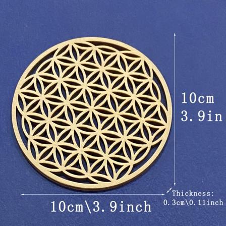1. Chakra Livets blomst Naturlig symbol Tre rund kant sirkel Gul 10cm Yellow 10cm