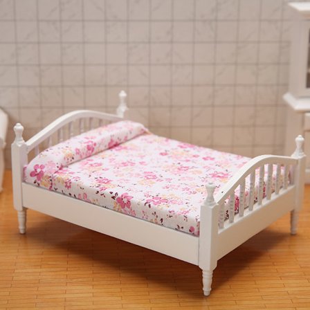 Wooden Furniture Compatible with 1/12 Scale Dollhouse, White Bedroom Furniture Including Doll Bed and Nightstand
