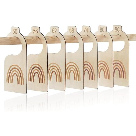 7-delt garderobeskapshylle for baby - Størrelser 50-86 - Oppbevaringsstativ for babygarderobe i tre