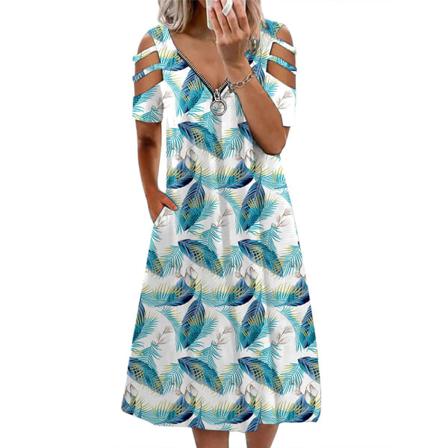 Dam Sommar Elegant Sexig Hollow Cutout Sleeve Party Dress Casu