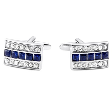 Novelle | Zilverkleurige Manchetknopen met Blauwe en Doorzichtige Zirkonia voor mannen