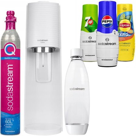 Saturator för kolsyrat vatten - Sodastream - Terra Vit - 1 flaska 1L - 3 siraper Pepsi 7UP Lipton
