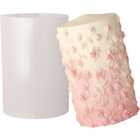 Præget Cylinder Silikoneform, 3D Mønster Lys og Gips Håndværkssæt til Dekoration, DIY Rørdiffusersten med Ornamentdesign