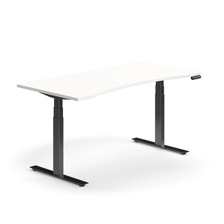 Höhenverstellbarer Schreibtisch QBUS, geschwungen, 1600x800 mm, Gestell schwarz, weiß