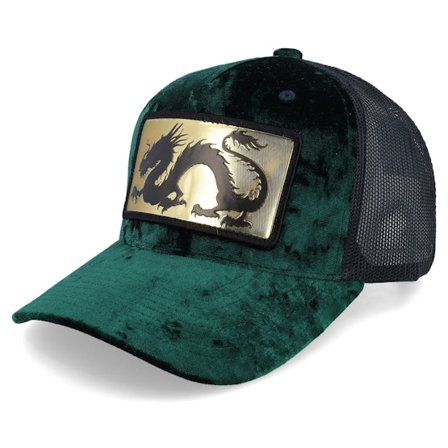 Calza Pennello - Green trucker Czapka Z Daszkiem - Chinese Dragon Gold Patch Velvet Green/Black @ Hatstore