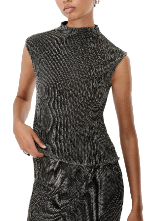 French Connection Tamy Lurex Plisse Slvlss Top T-shirts Dam Svart S