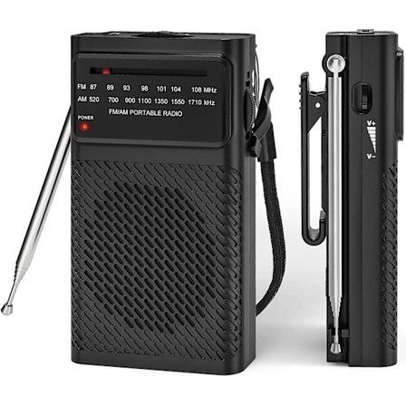 Lille Bærbar Radio AM FM, Transistorradio Med Bælteklips, Højttaler, 2xAA Batteridrevet Radio Med Ultralang Antenne Fremragende Modtagelse (FMY)