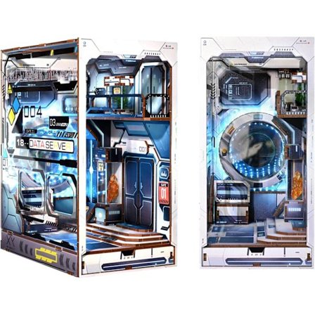 DIY Bogreol Kit, DIY Miniature Dukkehus med Møbler og LED 3D Træpuslespil Bogstøtte, Bogreol