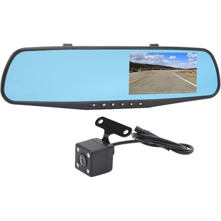 Tbest Dual Dash Camera, 4,3 tommer Spejl Dash Cam 1080P HD Dual Lens Anti-blænding Parkeringsmonitor Smart Bakspejl Kamera (Uden Hukommelseskort)