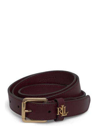 Lauren Ralph Lauren Logo-Keeper Leather Skinny Belt - Burgundy - L