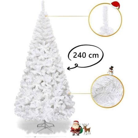 COSTWAY Keinotekoinen joulukuusi 240 cm PVC-neulaset kuusi metallitelineellä kotikauppoihin Hotellit Valkoinen
