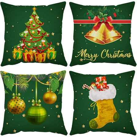 Sett med 4 juleputetrekk 18x18 tommer God Jul Putetreffor Julefløyel Putetreffor (20)
