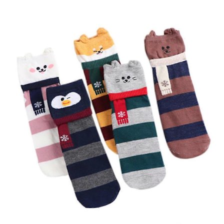 5 Paria Naiset Kawaii 3D Korvat Sarjakuva Eläin Koira Kani Karhu Raidalliset Sukat Lahja