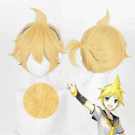 Peruukki Synteettinen Hiukset Anime Kagamine Rin/Len Cosplay Peruukki 30cm Lyhyt Kultainen Keltainen Peruukki Muoti Lämmönkestävä Cosplay Peruukki