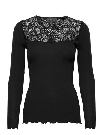 Organic T-Shirt Ls W/Lace Black Rosemunde