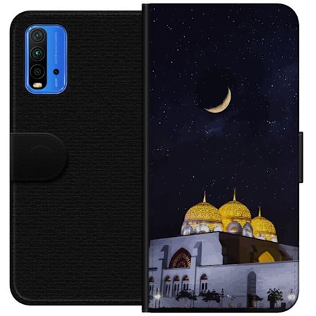 Yhteensopiva Lompakkokotelo Xiaomi Redmi Note 9 4G Tähtikirkas yö kultaisine kupoleineen ja puolikuun yllä valaistun moskeijan yllä