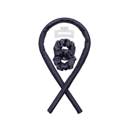 Heatless 100% Silk Sleep-In Hair Curler Set med rod, scrunchies og clip til naturlige bølger natten over Dark Blue