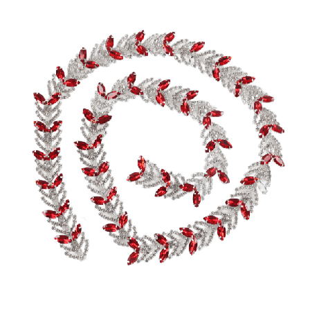 Kristall Rhinestone Chain 1 Yard 2,3 cm Glas Rhinestone Bladform Blomkedja DIY dekoration för plagg Örhänge Bälte Röd