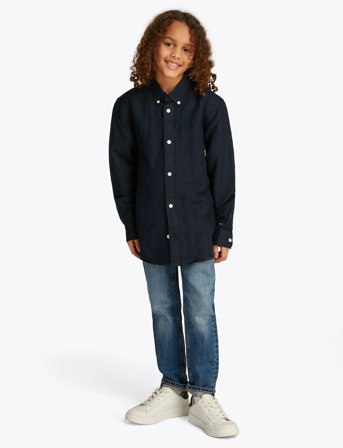 Tommy Hilfiger Linen Blend Relaxed Shirt Ls - Navy - 176