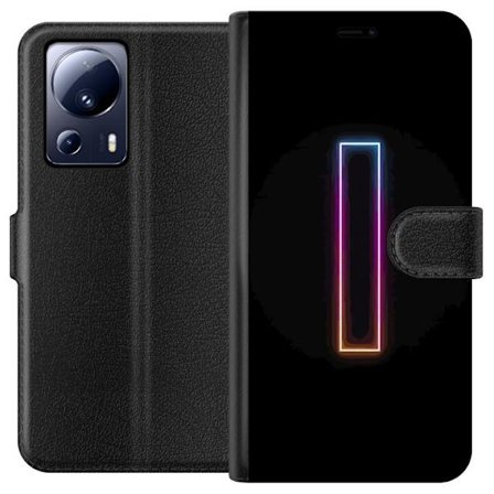 Kompatibel Tegnebogsetui til Xiaomi Xiaomi 13 Lite Minimalistisk neonbogstav I i regnbuefarver mod mørk baggrund